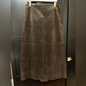 Danier Dark Brown Suede Leather Maxi Skirt Size 12 Western Coastal Cowgirl